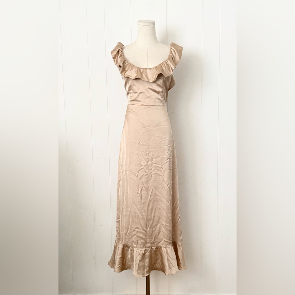 Show Me Your MuMu Alexis Midi Dress Small Champagne Luxe Satin - Picture 8 of 14